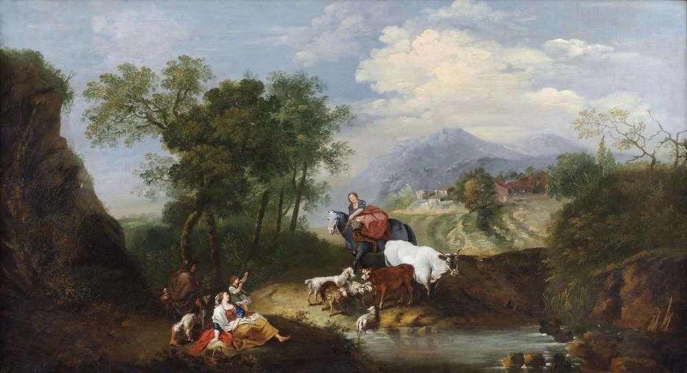 Paesaggio con contadini, armenti e fanciulla a cavallo